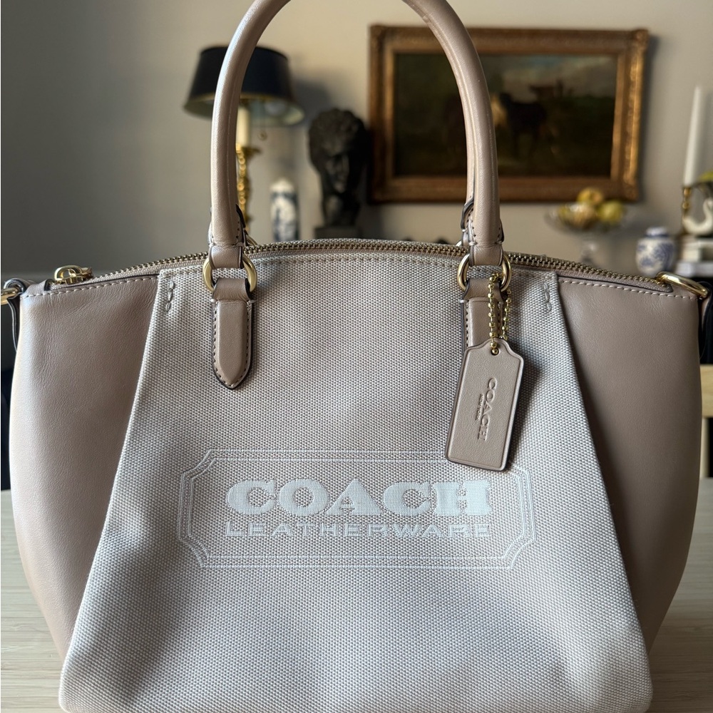 Coach Beige Leather and Canvas Satchel - Picture 2 of 8